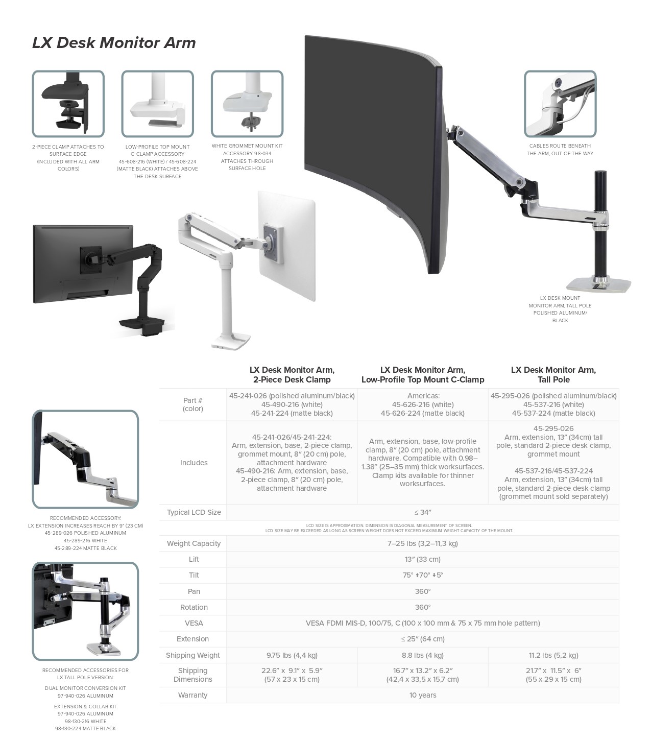 A large marketing image providing additional information about the product Ergotron LX Desk Monitor Arm Tall Pole - White - Additional alt info not provided